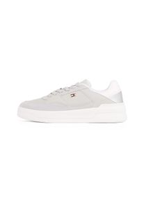 Plateausneaker Tommy Hilfiger "ESSENT BASKET SNEAKER METALLIC", Damen, Gr. 39, wei&szlig; (hellgrau, wei&szlig;), Leder, Lederimitat, Textil, Schuhe Plateausneaker, Freizeitschuh, Halbschuh, Schn&uuml;rschuh mit seitlicher Logoflagge