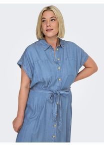 Jeanskleid Only CARMAKOMA "CARPEMA HANNOVER SS DNM SH DRESS NOOS", Damen, Gr. 48, N-Gr, medium blau denim, Obermaterial: 100% Lyocell, unifarben, loose fit kniebedeckend, Rundhals, Kleider Jeanskleid