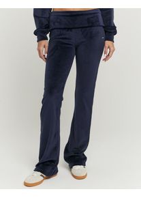 Samthose Tally Weijl "SPAPEVOLDY", Damen, Gr. 38, N-Gr, nuit, Sweatware, Obermaterial: 94% Polyester, 6% Elasthan, unifarben, bootcut fit lang, Hosen Samthose, Materialmix, Bootcut, Mid Waist, aus Samt mit B&uuml;ndchen zum Umschlagen