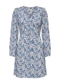 Druckkleid Only "ONLEVIDA L/S SHORT DRESS WVN NOOS", Damen, Gr. XS, N-Gr, coronet blau aop:jadie flower, Web, Obermaterial: 100% Viskose, bedruckt, regular fit kniefrei, V-Ausschnitt, Kleider Druckkleid
