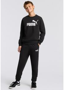 Trainingsanzug Puma "ESS NO.1 LOGO CREW SWEAT SUIT FL B", Jungen, Gr. 140, schwarz (Puma schwarz), Fleece, Obermaterial: 66% Baumwolle, 34% Polyester, bedruckt, regular fit, Sportanz&uuml;ge Trainingsanzug, zweiteiliges Set, f&uuml;r Jugendliche, regul&auml;re Passform
