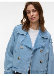 V&eacute;ro Moda Jeansjacke VERO MODA "VMLELOU LS SHORT TRENCHCOAT MIX NOOS", Damen, Gr. XL, light blau denim, Denim/Jeans, Obermaterial: 100% Baumwolle, unifarben, normal, V-Ausschnitt, Jacken Jeansjacke, Baumwolle, mit Schulterriegeln