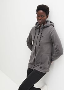 Fleecejacke bonprix, Damen, Gr. 40/42 (M), schiefergrau, Fleece, Obermaterial: 100% Polyester, kontrastfarbene Details, unifarben, regular fit Po-bedeckend, Rippb&uuml;ndchen, Jacken Fleecejacke, A-Linien-Schnitt, Langarm-Design, aus 100% Polyester, Regular Fit