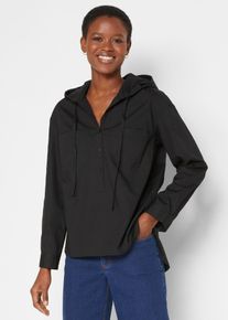 Tunika bonprix, Damen, Gr. 44, schwarz, Obermaterial: 100% Baumwolle, l&auml;ssig geschnitten, Tuniken Tunika, mit Kapuze, l&auml;ssig geschnitten, mit langem Arm