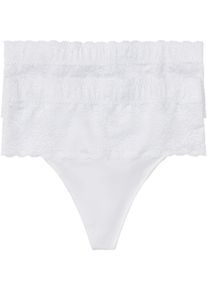 String bonprix, Damen, Gr. 36, 2 Stk., 2x wei&szlig;, Obermaterial: 80% Polyamid, 20% Elasthan. Netzfutter: 84% Polyamid, 16% Elasthan. Spitze: 92% Polyamid, 8% Elasthan, figurbetont, Unterhosen String, mit breitem Spitzenbund, elastisches Material, figurbetonte Passform