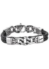 Armband Firetti "Schmuck Geschenk Armschmuck Armkette", schwarz (edelstahlfarben, schwarz), Armb&auml;nder, Herren, 23cm, Edelstahl Leder, Edelstahl, Leder, Armband