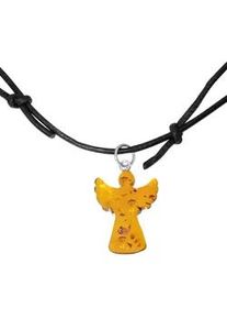 Kette mit Anh&auml;nger OSTSEE-SCHMUCK "OSTSEE-SCHMUCK Kette mit Anh&auml;nger Engel - Lederband", braun, Halsketten, Damen, variabel, Bernstein, L: 38 45 50 60 70