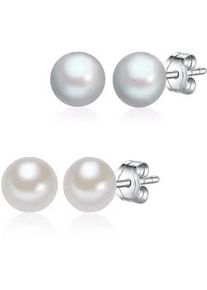 Lulu & Jane Paar Ohrstecker LULU & JANE "Set: LJ286", wei&szlig;, Ohrringe, Damen, 6,0 - 7,0mm, Silber 925 (Sterlingsilber), Sterling Silber