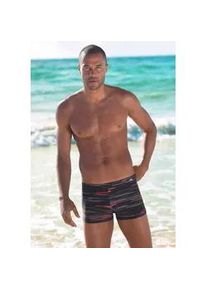 Boxer-Badehose Kangaroos, Herren, Gr. 4, N-Gr, schwarz (schwarz, grau), Polyamid, gestreift, Badehosen, mit Streifendesign