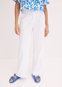 bonprix Palazzo-Hose aus Leinen-Mix, wei&szlig;, Gr.38, Weite l&auml;ssige Hose mit Bundfalten und Taschen