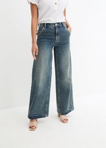 bonprix Wide Leg Jeans High Waist Low Stretch, blau, Gr.54, Weite High Waist Jeans mit Waschung, 99% Baumwolle