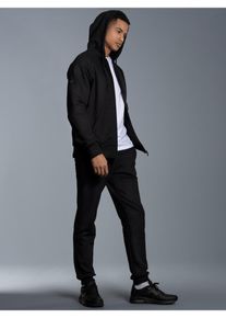 Freizeitanzug TRIGEMA "TRIGEMA Jogginganzug mit Kapuze und Rei&szlig;verschluss", Herren, Gr. M, schwarz, Sweatware, 70% Baumwolle, 30% Polyester, Sportanz&uuml;ge Freizeitanzug