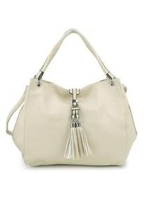Schultertasche Harpa "UZAY", Damen, Gr. B/H/T: 12,5cm x 33cm x 38,5cm, ecru, Polyurethan (PU), unifarben, Taschen Schultertasche, mit dekorativer Troddel