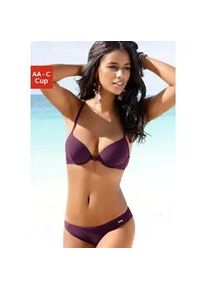 Push-Up-Bikini Bruno Banani, Damen, Gr. 36, Cup B, rot (bordeaux), Polyamid, unifarben, Bikini-Sets, mit Vorderverschluss