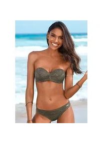 B&uuml;gel-Bandeau-Bikini Buffalo "Romance", Damen, Gr. 36, Cup E, gr&uuml;n (oliv), Polyamid, strukturiert, unifarben, Bikini-Sets, aus Strukturware