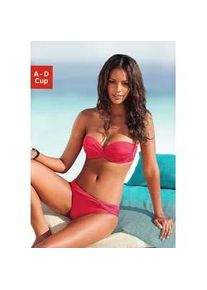 B&uuml;gel-Bandeau-Bikini Lascana, Damen, Gr. 34, Cup D, rot, Polyamid, gl&auml;nzend, unifarben, Bikini-Sets, mit verschiedenen Tr&auml;gervarianten