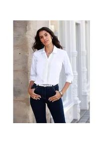 Hemdbluse Inspirationen, Damen, Gr. 42, wei&szlig;, 50% Baumwolle, 50% Polyester, unifarben, V-Ausschnitt, Blusen Hemdbluse