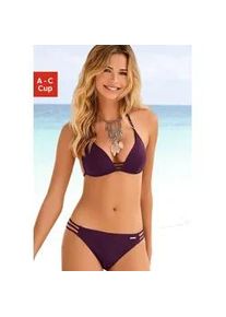 Triangel-Bikini Bruno Banani, Damen, Gr. 42, Cup C, rot (bordeaux), Polyamid, unifarben, Bikini-Sets Triangel-Bikini, mit Zierb&auml;ndern, Topseller