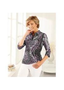 Poloshirt Classic Basics "Poloshirt", Damen, Gr. 40, lila (orchidee, schwarz, bedruckt), 100% Baumwolle, bedruckt, gemustert, mehrfarbig, Shirts