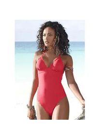 Badeanzug Lascana "Scallop", Damen, Gr. 42, Cup A/B, rot, Microfaser, Microfaser, unifarben, Badeanz&uuml;ge Badeanzug, mit gelaserter Wellenkante