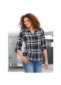 Flanellbluse Casual Looks, Damen, Gr. 50, bunt (marine, camel, kariert), 100% Baumwolle, gemustert, kariert, mehrfarbig, Blusen