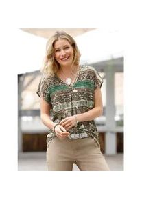 Kurzarmbluse Inspirationen, Damen, Gr. 36, gr&uuml;n (schilf, schoko, bedruckt), 100% Viskose, bedruckt, gemustert, mehrfarbig, V-Ausschnitt, Blusen