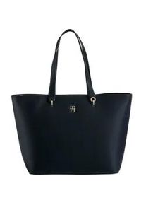 Shopper Tommy Hilfiger "TH EMBLEM TOTE", Damen, Gr. B/H/T: 48cm x 30cm x 14cm, blau (dw6 space blau), Polyurethan, Strukturmuster, unifarben, Taschen Shopper, mit TH-Emblem vorne