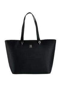 Shopper Tommy Hilfiger "TH EMBLEM TOTE", Damen, Gr. B/H/T: 48cm x 30cm x 14cm, schwarz (bds schwarz), Polyurethan, Strukturmuster, unifarben, Taschen Shopper, mit TH-Emblem vorne