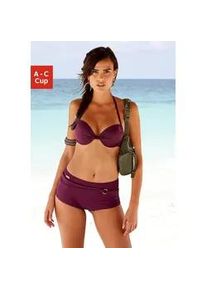 Push-Up-Bikini-Top Lascana "Italy", Damen, Gr. 36, Cup B, rot (bordeaux), Microfaser, Microfaser, Polyamid, unifarben, Bikini-Oberteile, mit Raffung