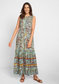 bonprix Maxikleid aus flie&szlig;ender Viskose, gr&uuml;n, Gr.54, Maxi-Web-Kleid mit Bord&uuml;rendruck aus flie&szlig;ender Viskose, aus Viskose