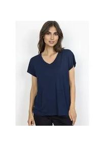 V-Shirt soyaconcept "SC-MARICA 32", Damen, Gr. XL, blau (6910 navy), Jersey, Obermaterial: 93% Lyocell, 7% Elasthan, unifarben, regular fit normal, V-Ausschnitt, Shirts