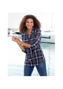 Flanellbluse Casual Looks, Damen, Gr. 40, blau (marine, wei&szlig;, kariert), 100% Baumwolle, gemustert, kariert, mehrfarbig, V-Ausschnitt, Blusen