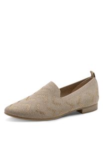 Slipper Marco Tozzi, Damen, Gr. 37, sandfarben, Textil, metallisierte Fasern, Schuhe Slipper, Blockabsatz, Businessschuh Schlupfschuh in veganer Verarbeitung