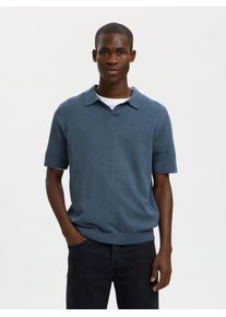 Poloshirt Selected "SLHMATTIS SS KNIT SUN OPEN POLO NOOS", Herren, Gr. XL, blau mirage, Strick, Obermaterial: 65% Baumwolle, 35% Leinen, unifarben, regular fit normal, ohne Ausschnitt, B&uuml;ndchen, Shirts Poloshirt