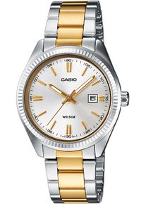 Quarzuhr, silber (edelstahlfarben, goldfarben), CASIO TIMELESS COLLECTION, Armbanduhren, Damen, Quarzuhr, Armbanduhr, Damenuhr, analog, Datum, Edelstahlarmband