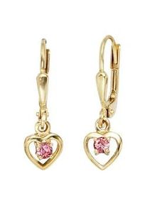 Paar Ohrh&auml;nger Jobo, gold (gelbgold 333), Ohrringe, Damen, Gelbgold 333, Herz 333 Gold mit Glassteinen