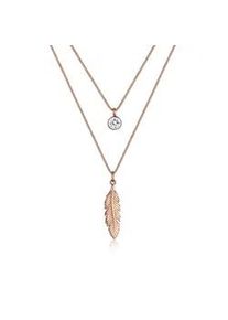 Gliederkette Elli "Layer mit Feder und Kristalle" Gr. 45, rosa (rosegold), Halsketten, Damen, 45, ohne Stein, Silber 925 (Sterlingsilber), L: 45, Gliederkette