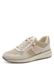 Keilsneaker Marco Tozzi, Damen, Gr. 38, creme kombiniert, Lederimitat, Textil, gl&auml;nzend, kontrastfarbene Details, Schuhe Keilsneaker, Freizeitschuh, Halbschuh, Schn&uuml;rer, praktischer Au&szlig;enrei&szlig;verschluss