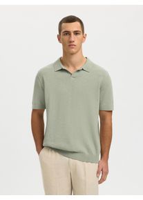 Poloshirt Selected "SLHMATTIS SS KNIT SUN OPEN POLO NOOS", Herren, Gr. XL, aqua gray, Strick, Obermaterial: 65% Baumwolle, 35% Leinen, unifarben, regular fit normal, ohne Ausschnitt, B&uuml;ndchen, Shirts Poloshirt
