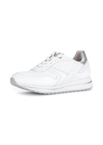 Keilsneaker Gabor "DAVOS", Damen, Gr. 43, wei&szlig;, silberfarben, Glattleder, Schuhe Keilsneaker, Freizeitschuh, Halbschuh, Schn&uuml;rschh mit Flechtmuster, H-Weite