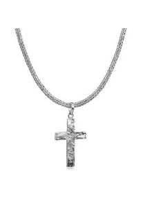 Kette mit Anh&auml;nger Kuzzoi "Herren Zopfkette Kreuz Geh&auml;mmert 925 Silber" Gr. 50, silber, Halsketten, Herren, 50, ohne Stein, Silber 925 (Sterlingsilber), L: 50