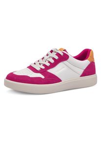 Plateausneaker Tamaris, Damen, Gr. 38, pink (fuchsia kombiniert), Leder, Lederimitat, kontrastfarbene Details, Schuhe Plateausneaker, Freizeitschuh, Halbschuh, Schn&uuml;rschuh mit Kontrastbes&auml;tzen
