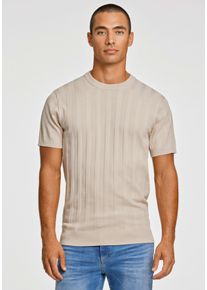 Kurzarmpullover LINDBERGH, Damen, Gr. L, stone, Strick, Obermaterial: 70% Viskose, 30% Polyamid, unifarben, gerade h&uuml;ftbedeckend, Rundhals, B&uuml;ndchen, Pullover Kurzarmpullover, mit Struktur-Muster