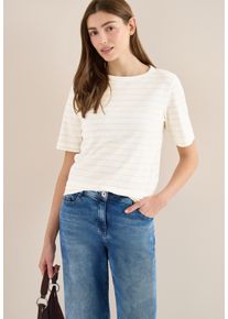 Rundhalsshirt Cecil, Damen, Gr. XL (44), vanillewei&szlig;, Jersey, Obermaterial: 100% Baumwolle, gestreift, normal h&uuml;ftbedeckend, Rundhals, Shirts Rundhalsshirt, Sommershirt im Streifen-Look, Topseller