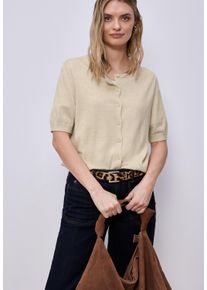 Cardigan Street One, Damen, Gr. 38, smoke beige meliert, Strick, Obermaterial: 60% Viskose, 40% Baumwolle, unifarben, normal h&uuml;ftbedeckend, Rundhals, B&uuml;ndchen, Strickjacken Cardigan, Kurzarm-Cardigan mit Rundhals, Topseller