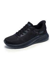 Slip-On Sneaker Skechers "BOBS SQUAD CHAOS-SOLID STEP", Damen, Gr. 40, schwarz unifarben, Textil, unifarben, Schuhe Slip-On Sneaker, Schlupfschuh, Slipper, Sneaker zum Schlupfen