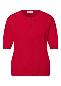 Cardigan Street One, Damen, Gr. 42, salsa rot, Strick, Obermaterial: 60% Viskose, 40% Baumwolle, unifarben, normal h&uuml;ftbedeckend, Rundhals, B&uuml;ndchen, Strickjacken Cardigan, Kurzarm-Cardigan mit Rundhals
