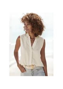 Blusentop Lascana, Damen, Gr. 42, beige (natur), Web, Obermaterial: 58% Viskose, 28% Baumwolle, 14% Leinen, unifarben, figurumspielend h&uuml;ftlang, V-Ausschnitt, Blusen Blusentop, aus softer Webware mit Leinenanteil, Damenbluse mit Hemdblusenkragen, Topseller