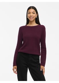 Rundhalspullover Vila "VIDALO O-NECK L/S KNIT TOP- NOOS", Damen, Gr. XS, lila (fig), Feinstrick, Obermaterial: 100% Baumwolle, unifarben, regular fit normal, Rundhals, Rippb&uuml;ndchen, Pullover Rundhalspullover, Baumwolle, regular fit