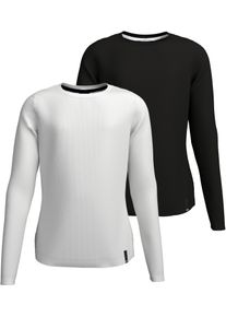 H.I.S. Langarmshirt H.I.S "2er Packung Shirts aus Rippware f&uuml;r M&auml;dchen", M&auml;dchen, Gr. 176/182, schwarz (schwarz, wei&szlig;), Jersey, Obermaterial: 100% Baumwolle, unifarben, Basic h&uuml;ftlang, Shirts Langarmshirt, F&uuml;r TEENS. 2er Pack Basic Langarmshirts